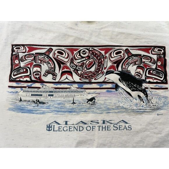 VINTAGE Alaska Legend Of The Sea T-shirt Women Large Whales 90s Single Stitch - Picture 2 of 8